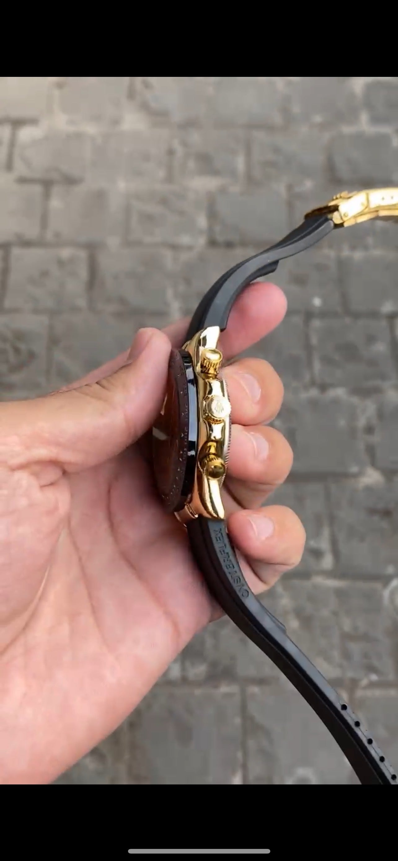 Gold Dial Black Case Silicon Strap Stylish Watch For Men