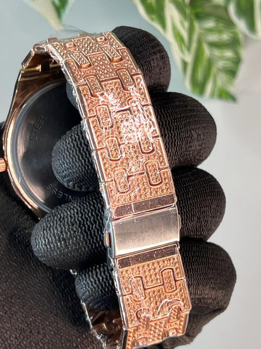 Rose Gold Plated Stone Embedded Luxurious Analog Watch For Men