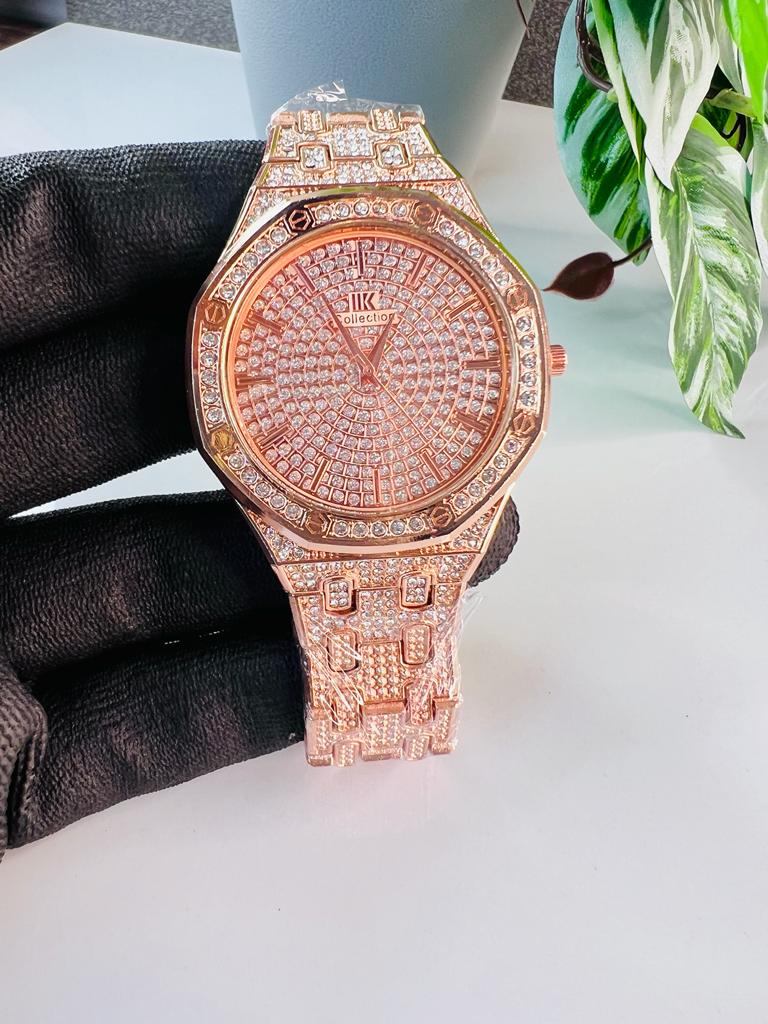 Rose Gold Plated Stone Embedded Luxurious Analog Watch For Men