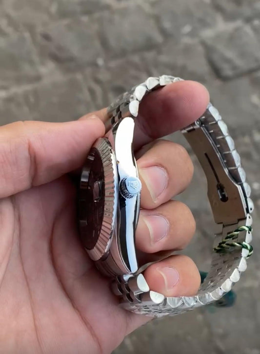 Silver Blue Sky Dweller Analog Dial Dual Tone Stainless Steel Luxurious Watch For Men