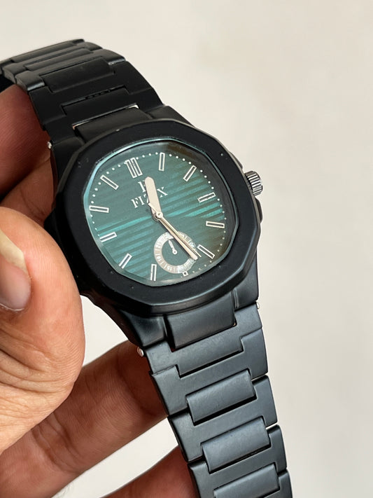 Black Round Dial Stainless Steel Straps Analog Watch For Men