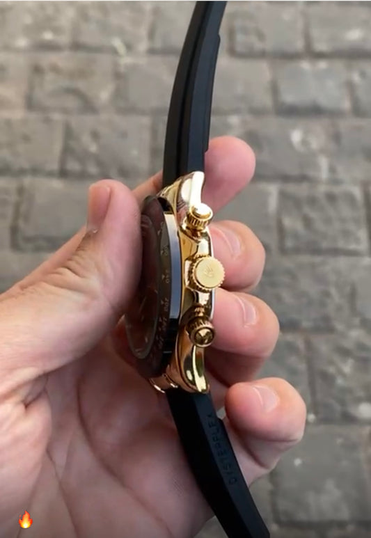 Black And Gold Case Silicon Strap Daytona Watch For Men