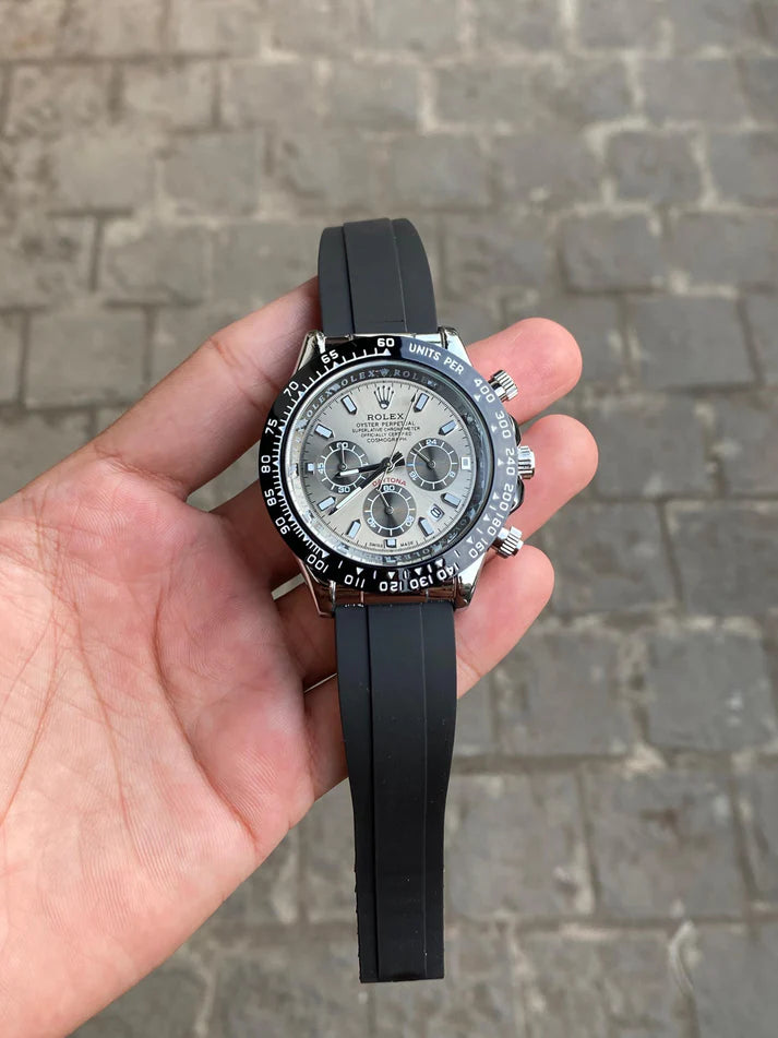 Black Dial Gold Case Silicon Strap Stylish Watch For Men