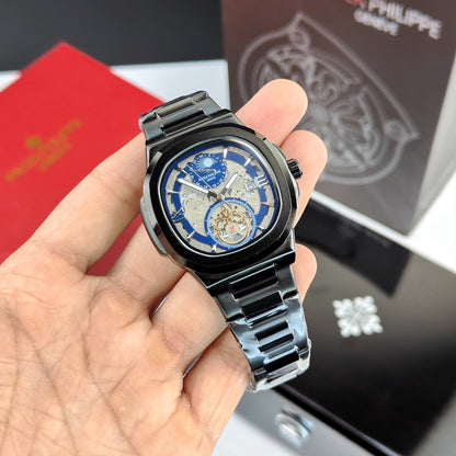PATEK PHI_LIPPE WRIST WATCH A DARK BLACK  DIAL WITH DATE WINDOW
