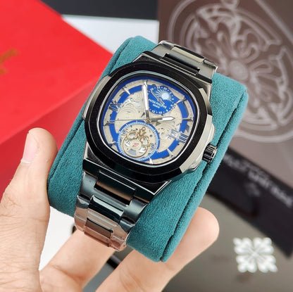 PATEK PHI_LIPPE WRIST WATCH A DARK BLACK  DIAL WITH DATE WINDOW
