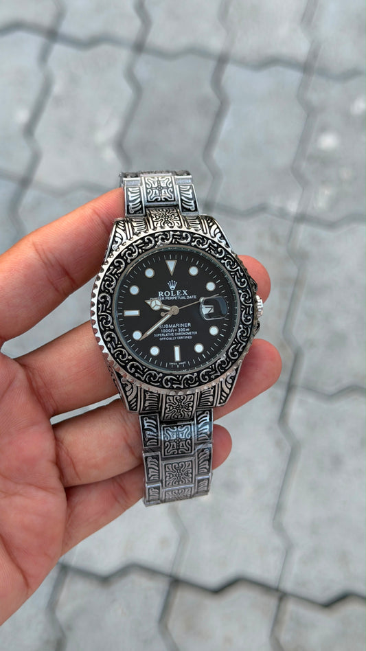 Rol_ex Vinatge Silver Black Dial Analog Watch for Men