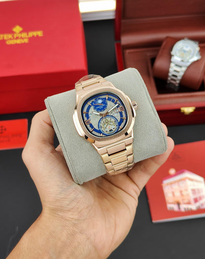 PATEK PHI_LIPPE WRIST WATCH A DARK GREDIANT DIAL WITH DATE WINDOW