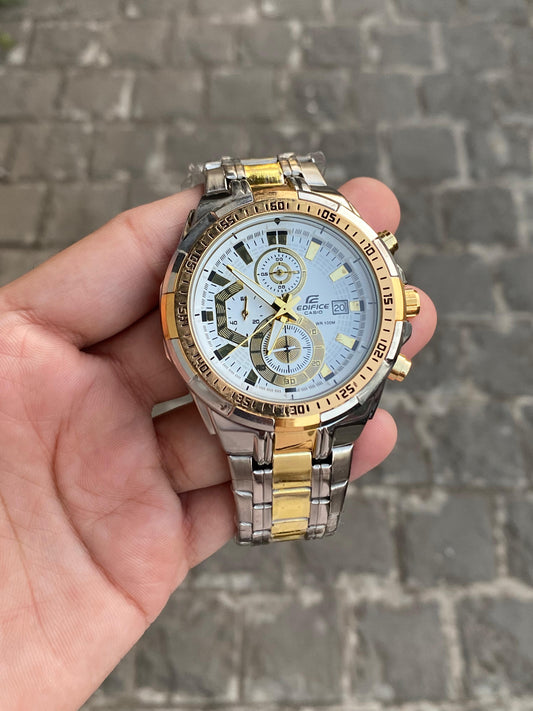 White Dial Gold And Silver Belt Classic Analog Watch For Men