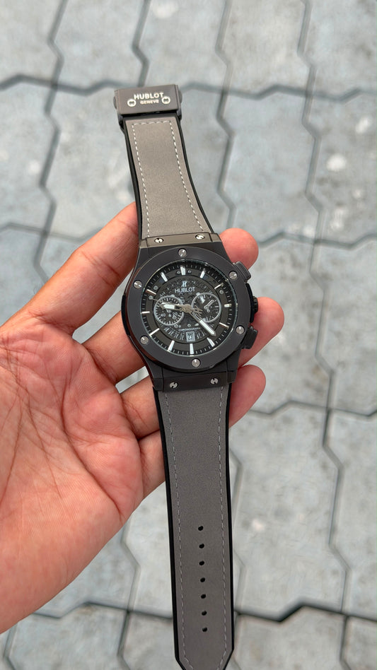 Hub_lot Grey Black Dial Analog Open Heart Leather Watch For men