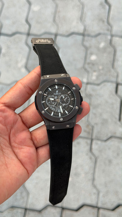 Hub_lot Black Dial Analog Open Heart Leather Watch For men