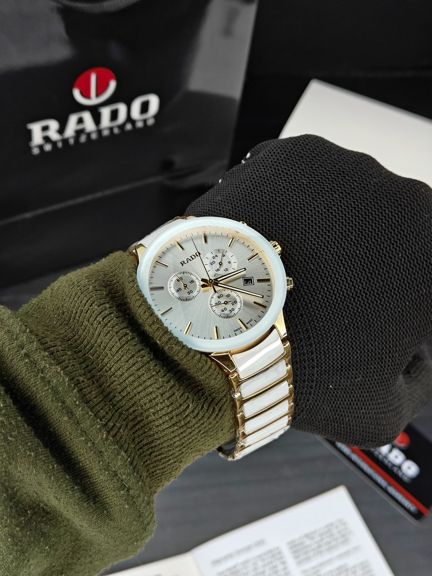 Ra_do Centrix Premium Chronograph gold white Watch for Men