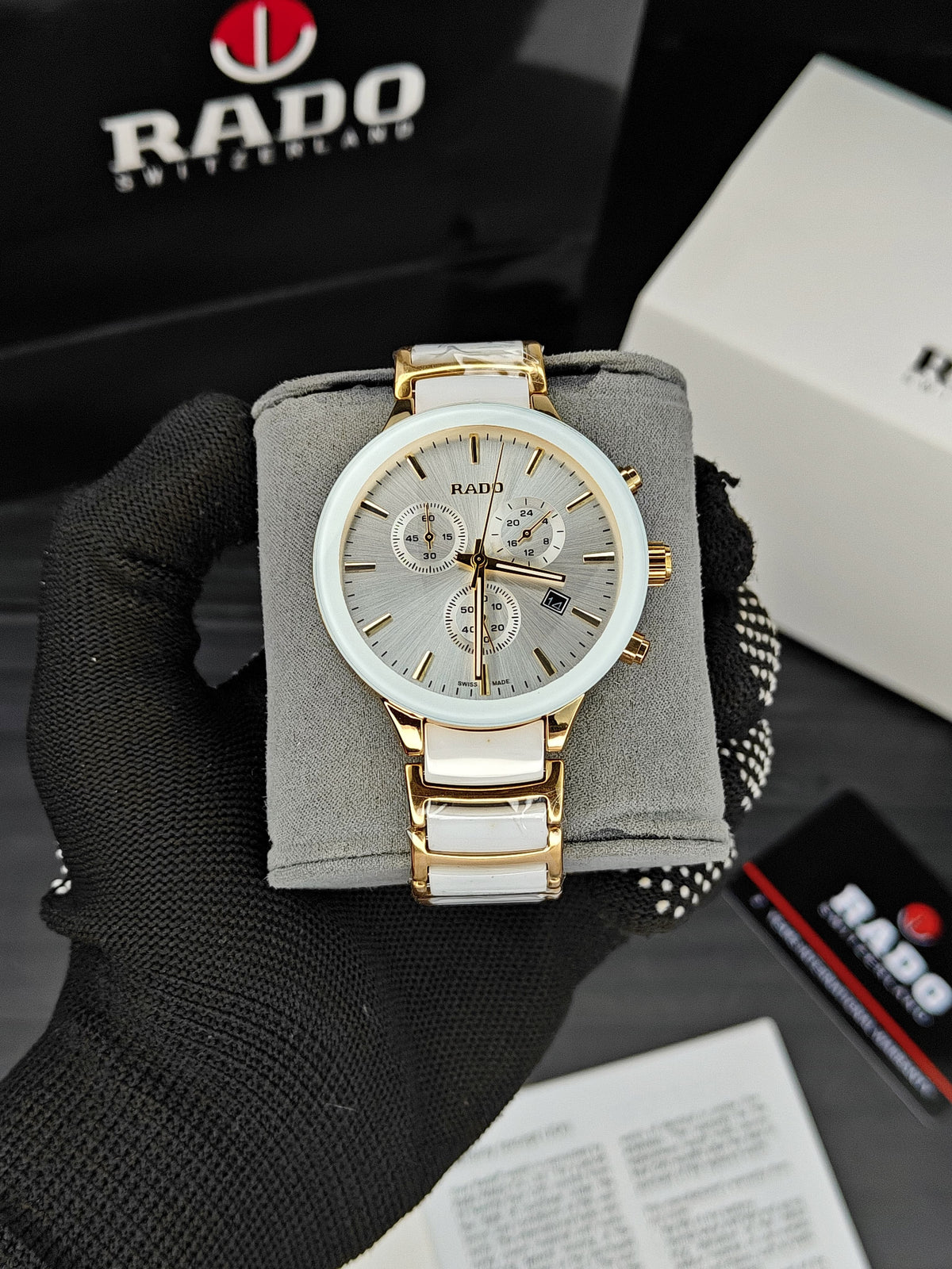 Ra_do Centrix Premium Chronograph gold white Watch for Men