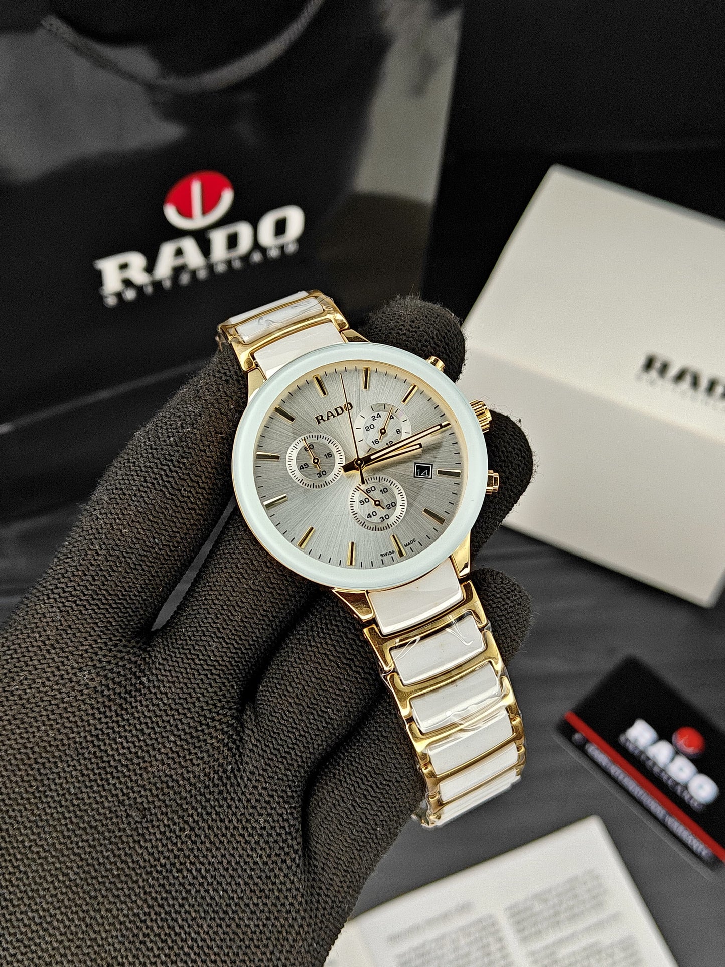 Ra_do Centrix Premium Chronograph gold white Watch for Men