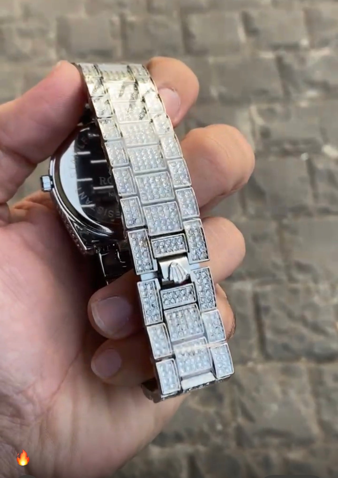 Silver Colour Stone Embedded Arabic Dial Watch For Men