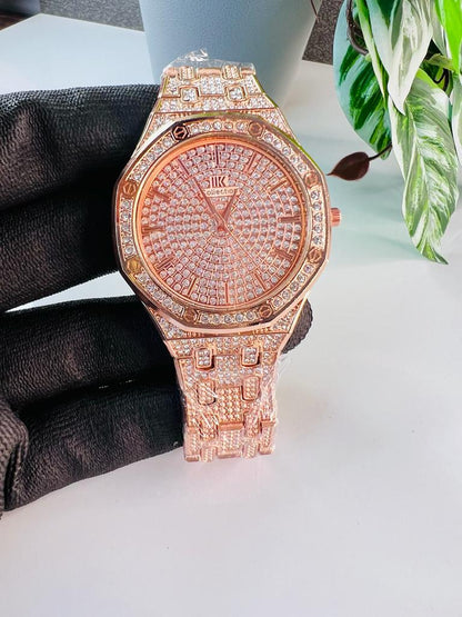 Rose Gold Plated Stone Embedded Luxurious Analog Watch For Men