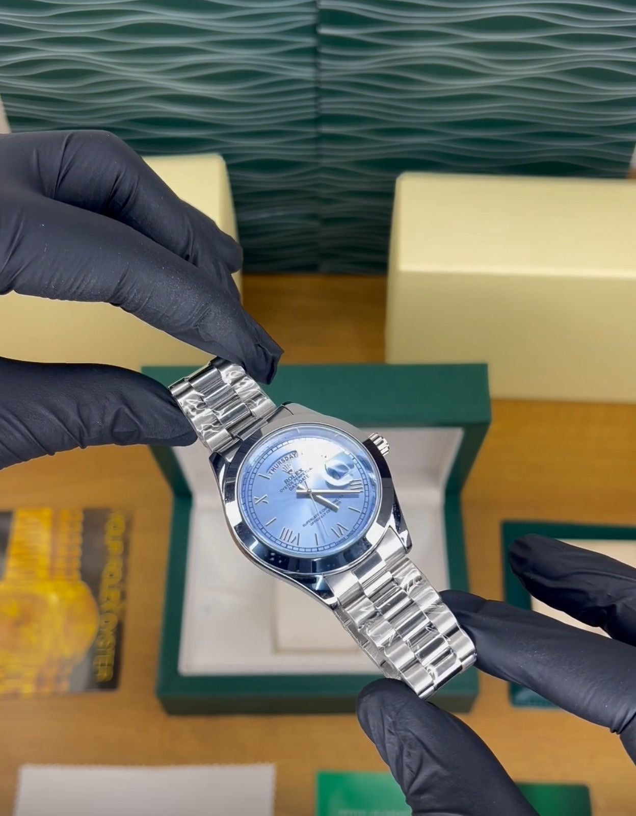 Blue Dial Silver Strapes Classic Day Date Watch For Men