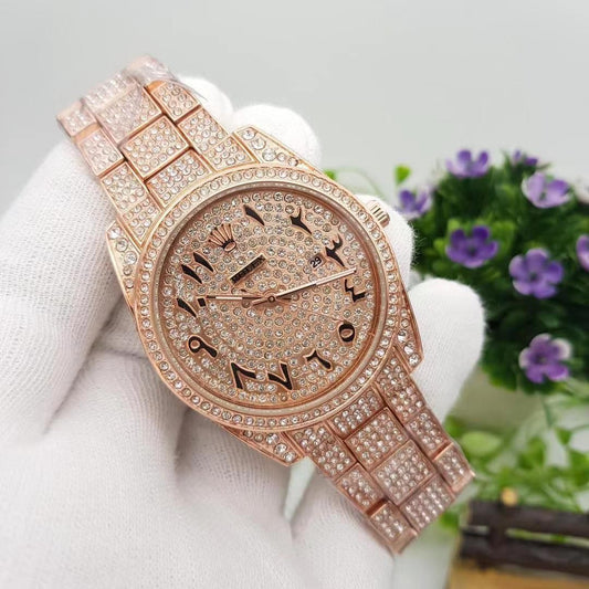 Rose Gold Plated Stone Embedded Arabic Dial Analog Watch For Men