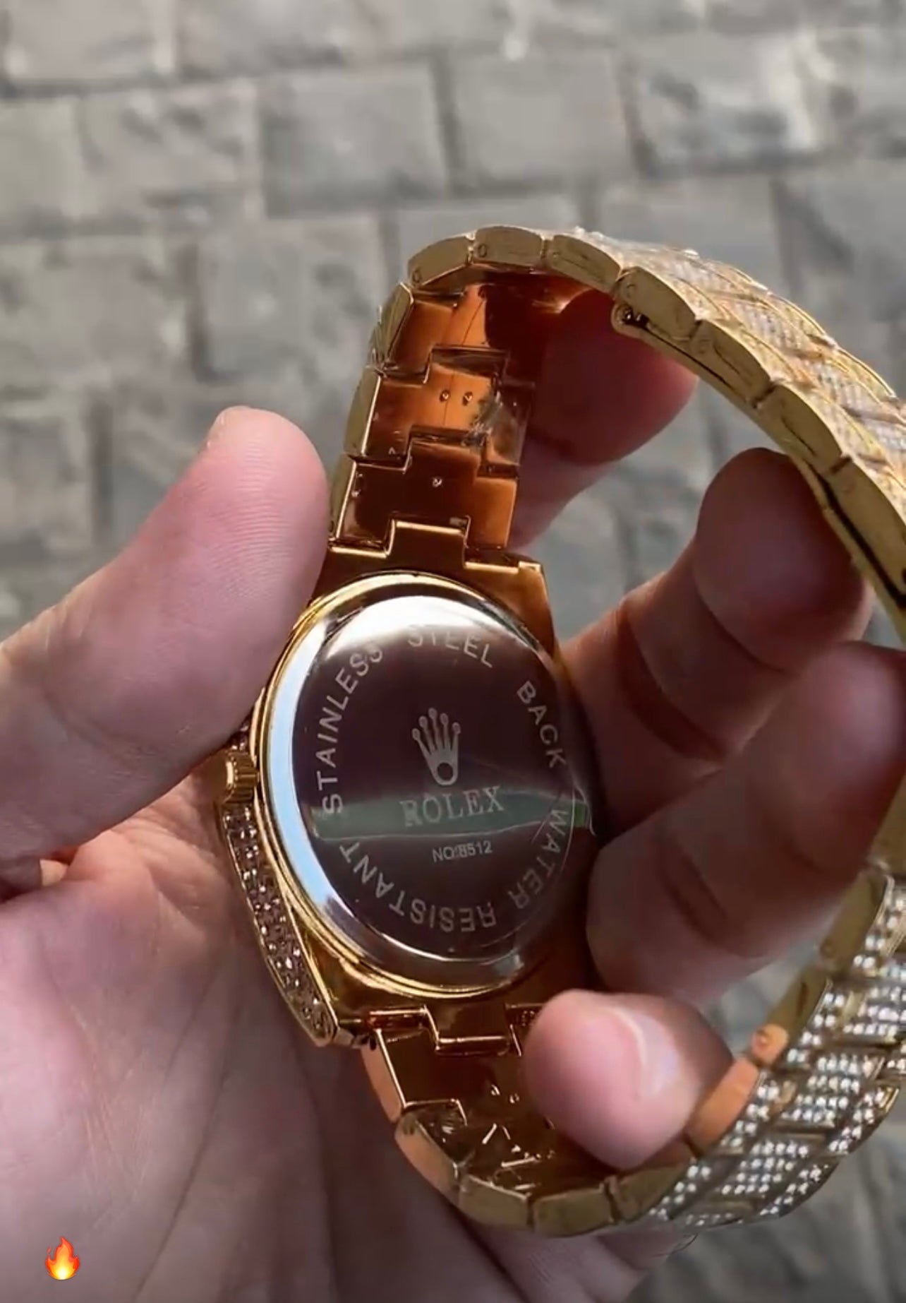 Round Dial Gold Plated Stone Embedded Luxurious Watch For Men