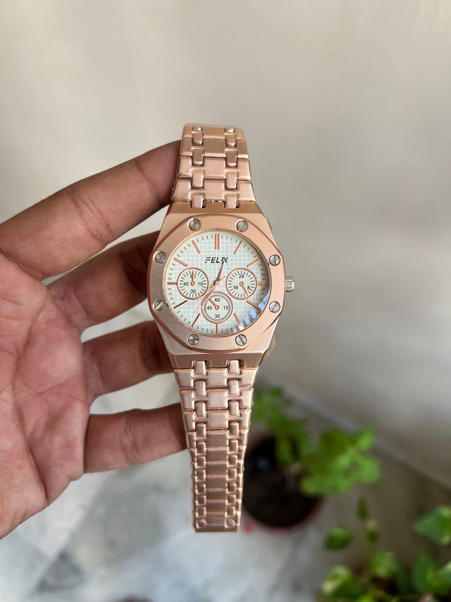 Rose Gold Plated Arabic Dial Stainless Steel Straps Classic Watch For Men