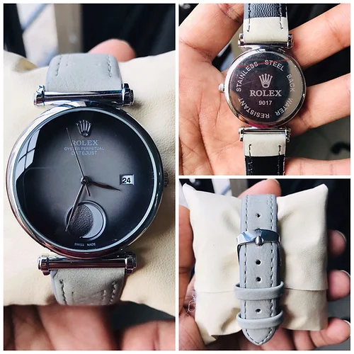 RLX Moon Black & Gray Dial Analog Quartz Leather Watch For men