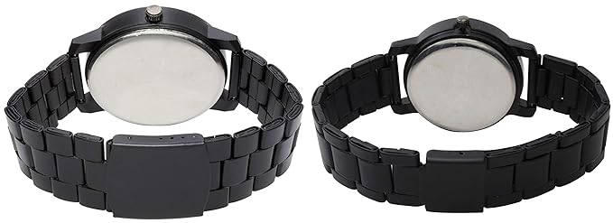 Analogue Round Black Dial Steel Belt Couple Watch