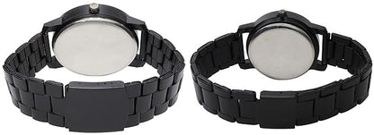 Analogue Round Black Dial Steel Belt Couple Watch