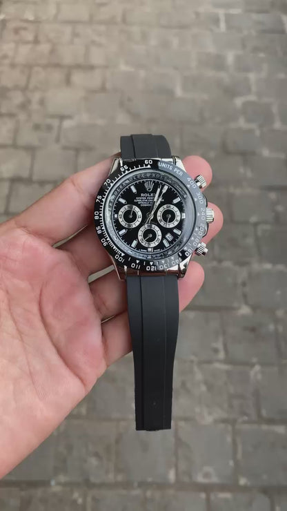 Black Dial Silver Case Silicon Strap Stylish Watch For Men