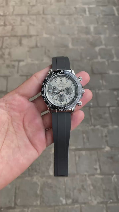 Grey Dial Black Case Silicon Strap Stylish Watch For Men