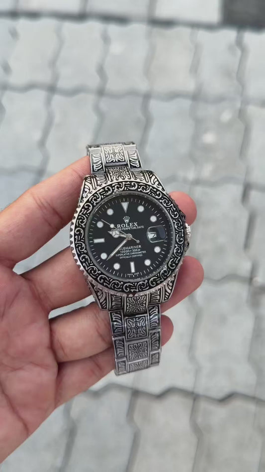 Rol_ex Vinatge Silver Black Dial Analog Watch for Men