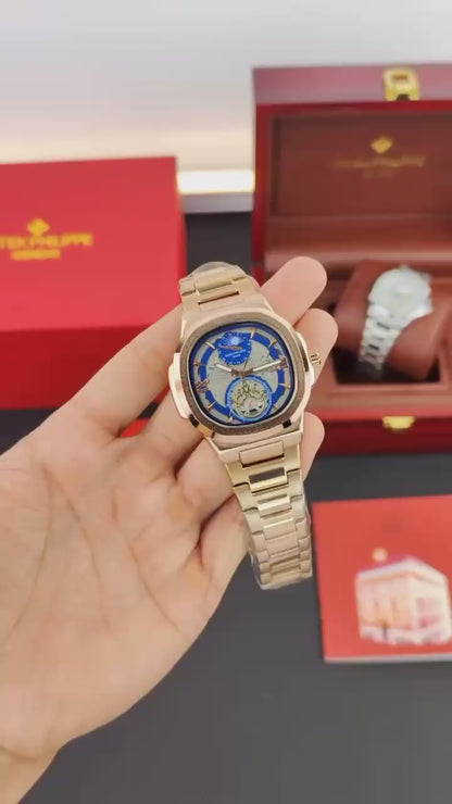 PATEK PHI_LIPPE WRIST WATCH A DARK GREDIANT DIAL WITH DATE WINDOW