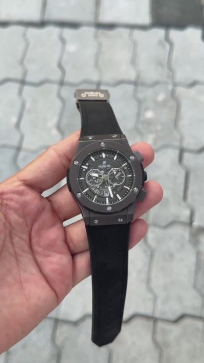 Hub_lot Black Dial Analog Open Heart Leather Watch For men