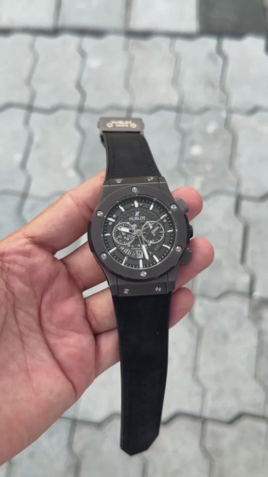 Hub_lot Black Dial Analog Open Heart Leather Watch For men