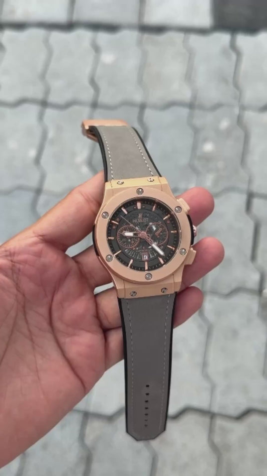 Hub_lot Grey Brown Dial Analog Open Heart Leather Watch For men