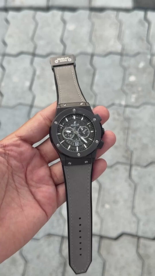 Hub_lot Grey Black Dial Analog Open Heart Leather Watch For men