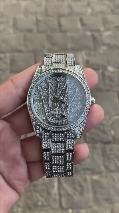 Silver Colour Stone Embedded Bracelet Style Analog Watch For Men