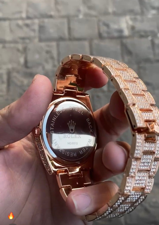 Gold Plated Stone Embedded Bracelet Style Analog Watch For Men